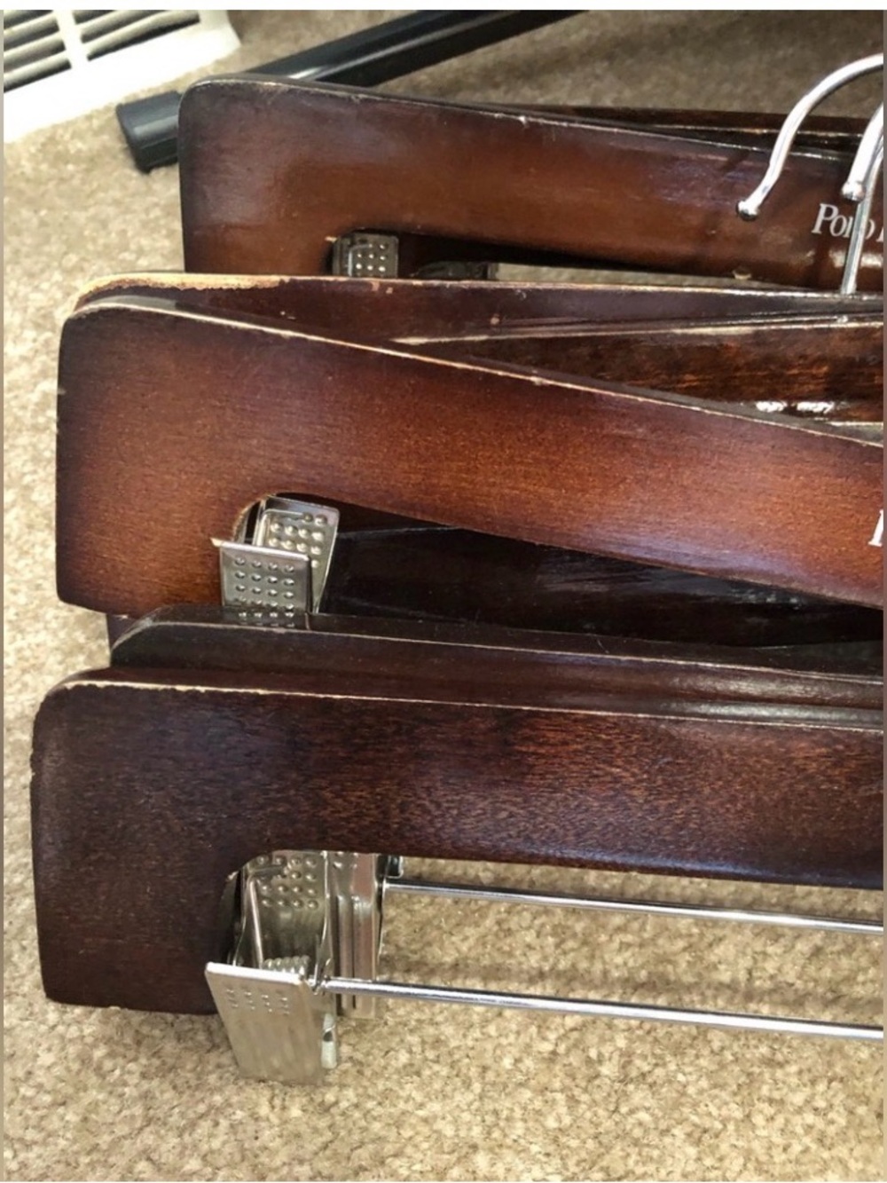 Polo Ralph Lauren Dark Brown Wooden Pant Hangers with Silver Hardware Set of 20 - Picture 4 of 4